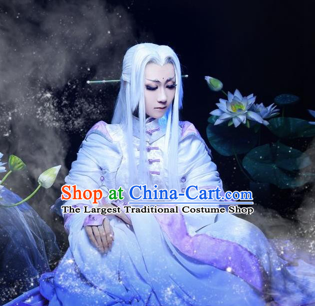 Chinese Puppet Show Su Huanzhen Garment Costumes Ancient Taoist Priest Uniforms Traditional Cosplay Swordsman Clothing and Hairpieces