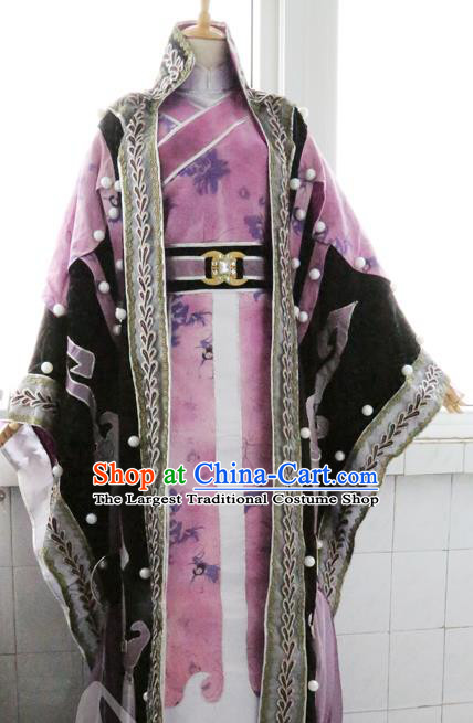 Chinese Ancient Taoist Priest Lilac Uniforms Traditional Cosplay Swordsman Clothing Puppet Show Lord Garment Costumes