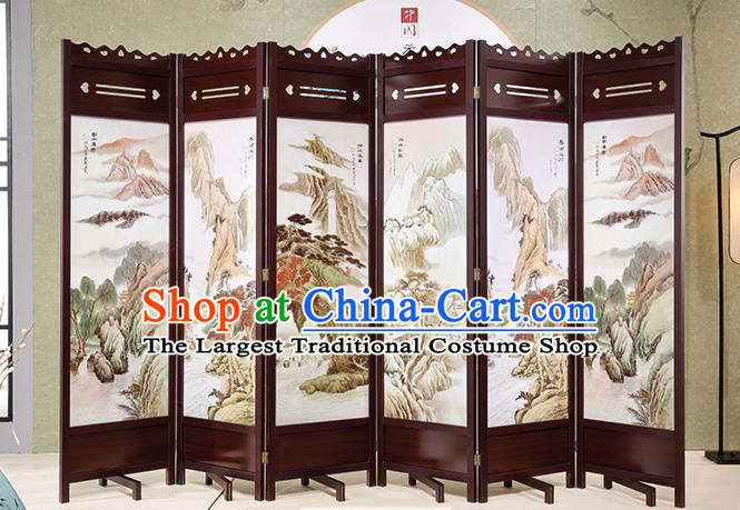 Chinese Wood Carving Craft Handmade Flowers Birds Folding Screen Ink Painting Screens Home Ornaments