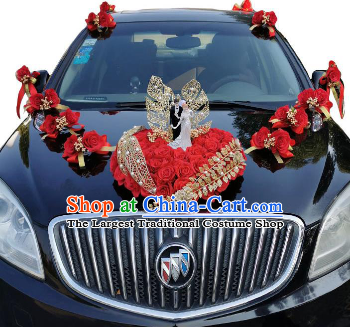 Top Love Heart Shape Simulation Rose Flowers Bouquet Wedding Car Ornaments Wedding Ceremony Car Decorations