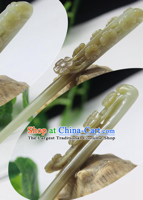 China National Jade Hair Stick Classical Cheongsam Hair accessories Handmade Carving Plum Blossom Hairpin