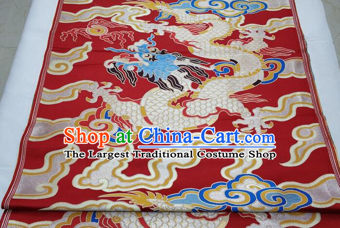 China Classical Large Dragon Pattern Red Brocade Fabric Zang Nationality Design Silk Fabrics Traditional Royal Red Yunjin Drapery