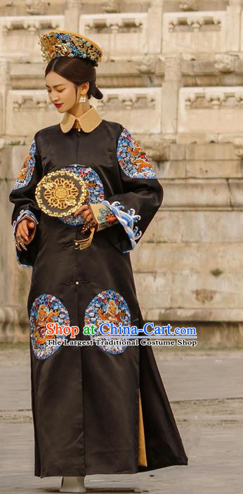 Chinese Qing Dynasty Palace Empress Dress Ancient Imperial Consort Garment Costumes Traditional Clothing and Hat