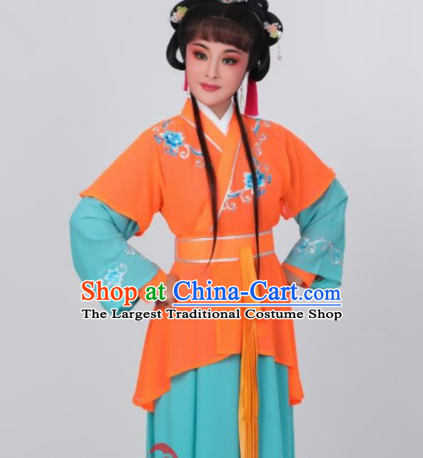 Chinese Traditional Shaoxing Opera Palace Maid Orange Dress Garments Ancient Servant Girl Clothing Peking Opera Hua Tan Costumes