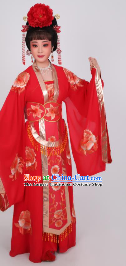 China Peking Opera Empress Garment Costume Ancient Queen Clothing Shaoxing Opera Diva Red Dress