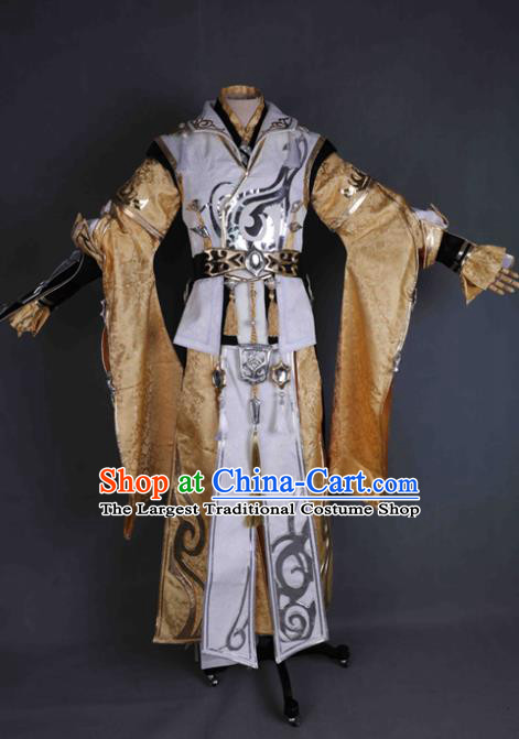 Chinese Game Jian Xia Qing Yuan Young Knight Apparel Ancient Noble Childe Garment Costumes Cosplay Swordsman Golden Clothing