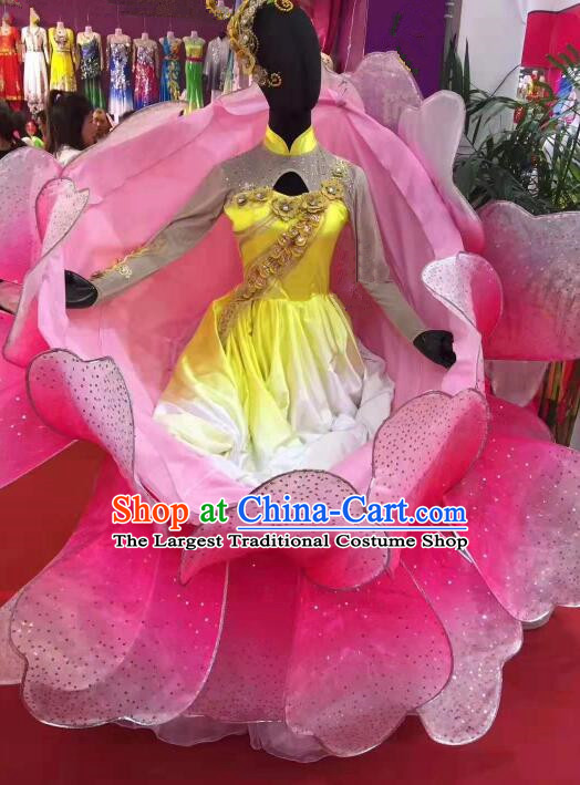 Traditional Chinese Lotus Dance Costume Flower Petals Dance Clothing Modern Dance Frock Opening Dance Dress for Women