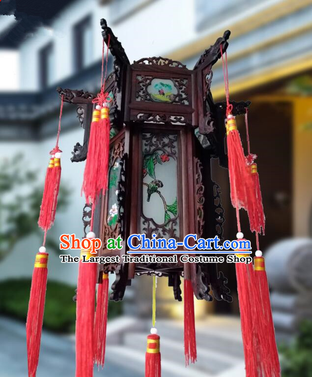 Top Rosewood Palace Lanterns Painting Flowers Birds Wood Lantern Chinese Festival Hanging Lamp