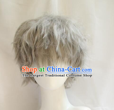 Top Short Wig Men Headwear Cosplay Swordsman Grey Wig Handmade