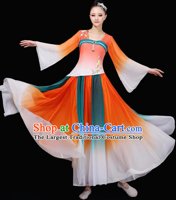 Chinese Classical Dance Clothing Ancient Fairy Dance Garment Costumes Umbrella Dance Gradient Orange Dress