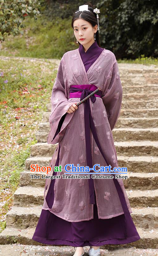 Chinese Jin Dynasty Young Beauty Purple Dress Ancient TV Series Swordswoman Clothing Traditional Xian Xia Heroine Costume