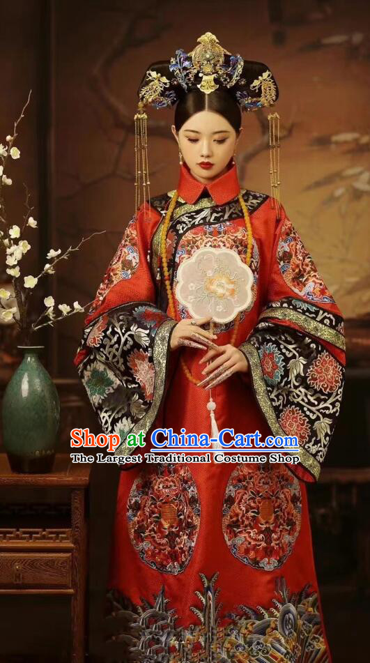 Chinese Ancient Empress Red Dresses Traditional Wedding Clothing Qing Dynasty Imperial Consort Garment Costumes