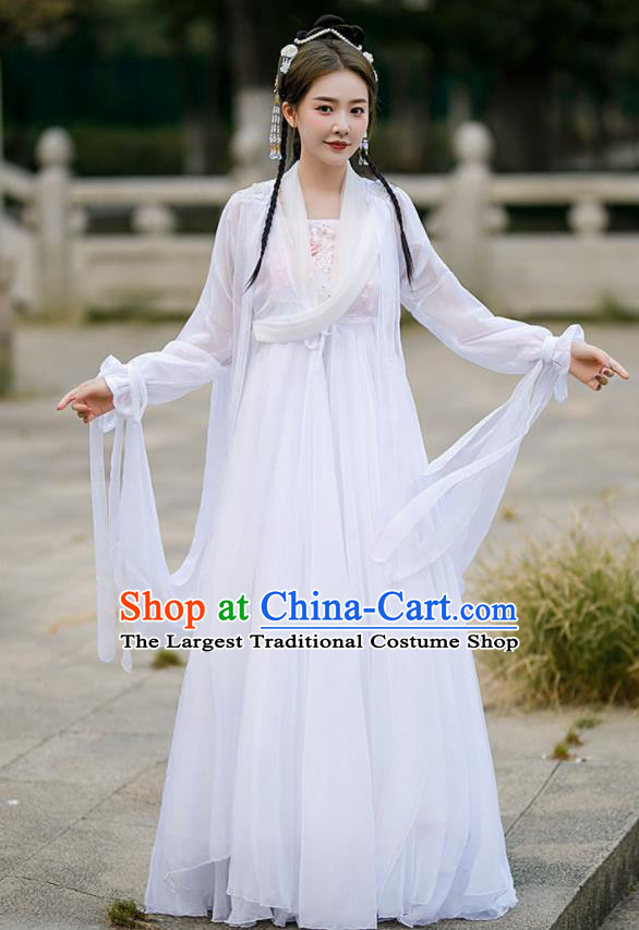 Chinese Traditional White Hanfu Dress Swordswoman Garment Costumes Ancient Fairy Clothing