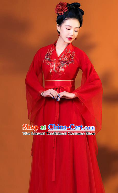 Chinese Classical Dance Red Dress TV Series Fairy Garment Costume Ancient Princess Clothing