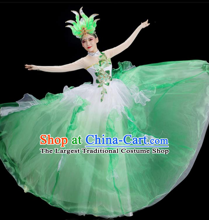 Chinese Modern Dance Clothing Stage Performance Costume Opening Dance Green Dress Women Group Dance Outfit