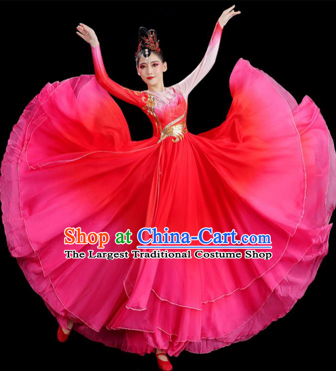 Chinese Opening Dance Magenta Dress Women Group Dance Garment Modern Dance Clothing Stage Performance Costume