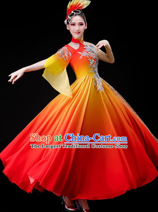 Top Women Group Dance Costume Stage Performance Fashion Opening Dance Clothing Modern Dance Red Dress