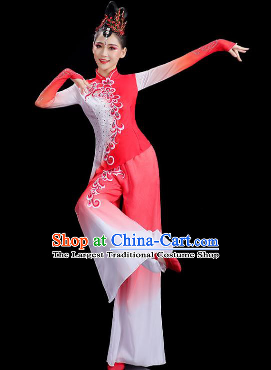 Chinese Yangko Dance Costume Stage Performance Dress Folk Dance Clothing Fan Dance Red Outfit