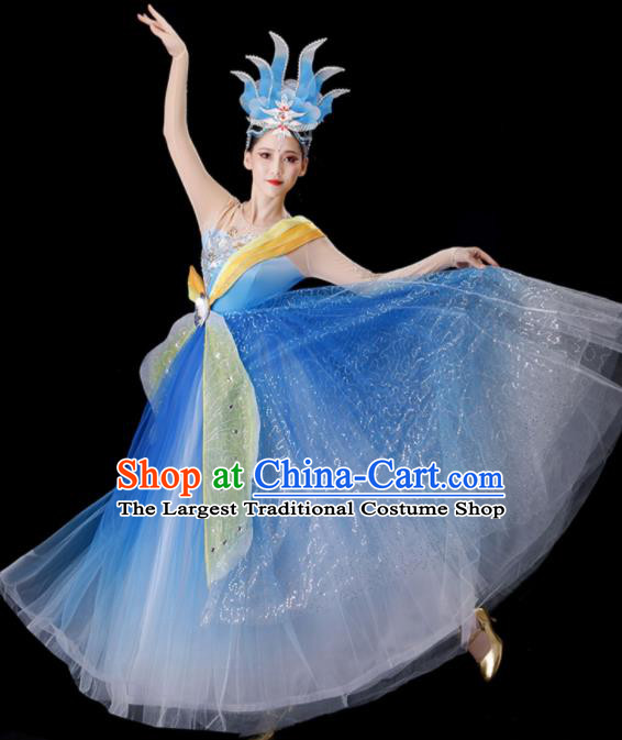 Top Modern Dance Blue Dress Women Group Dance Costume Stage Performance Fashion Opening Dance Clothing