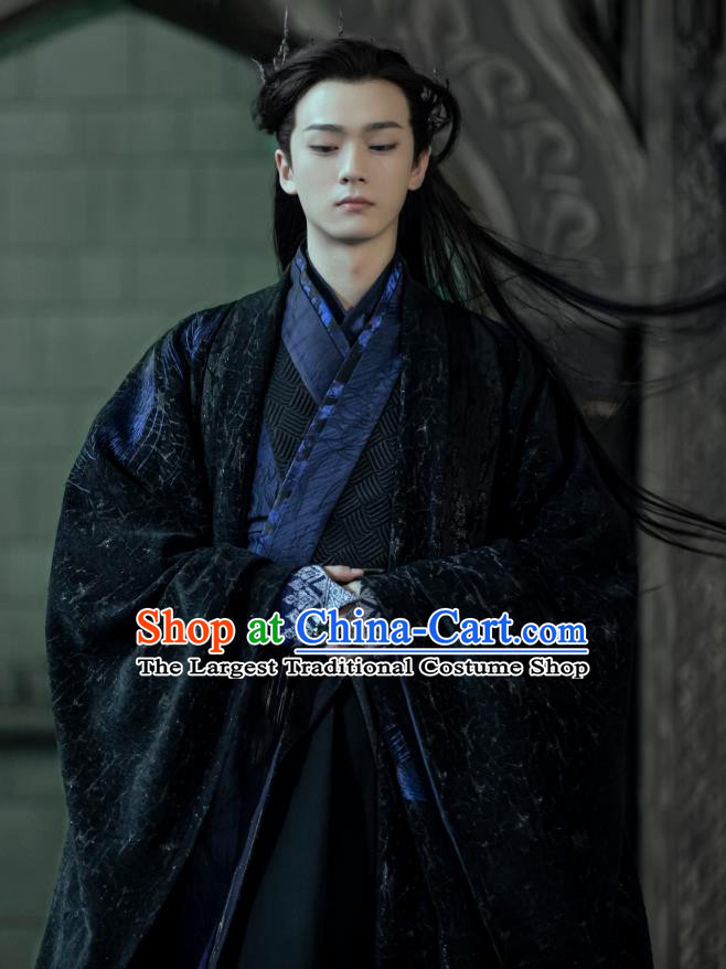 Chinese Traditional Swordsman Black Hanfu Garments TV Series Love Between Fairy and Devil Xun Feng Clothing Ancient King Garment Costumes