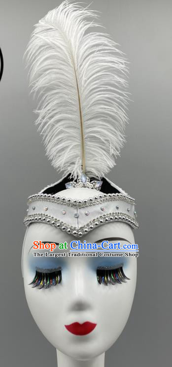 Chinese Ethnic Woman Dance Headwear Folk Dance Headpiece Xinjiang Dance Headdress Uyghur Nationality Dance White Feather Hat