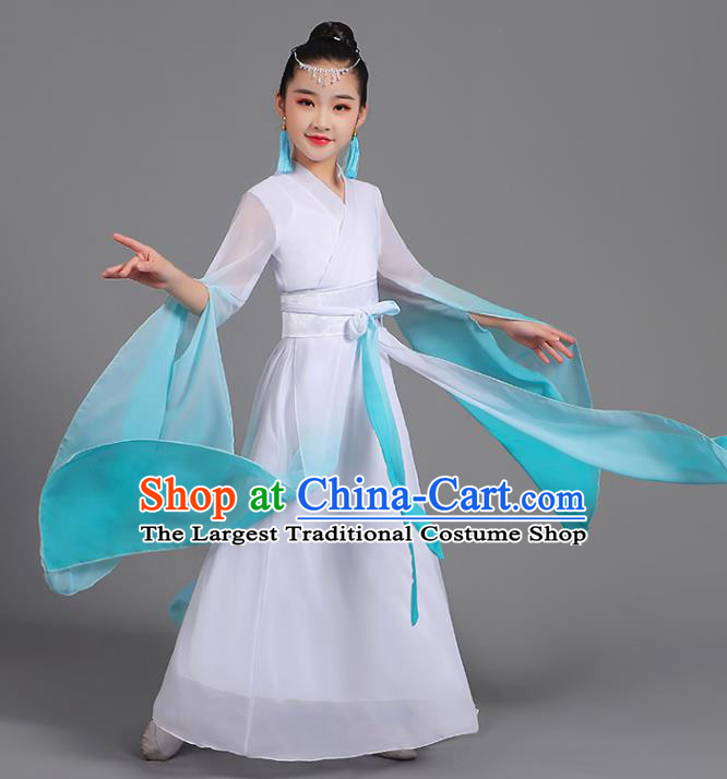 Chinese Children Stage Performance Garment Costume Water Sleeve Clothing Professional Classical Dance Cyan Dress