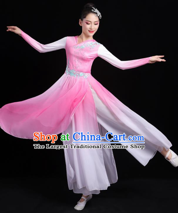 China Classical Dance Clothing Fan Dance Costume Umbrella Dance Pink Dress Outfits