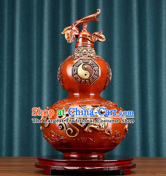 Chinese Lucky Copper Wine Flagon Eight Diagrams Bottle Brass Carving Craft Handmade Feng Shui Gourd Bottle