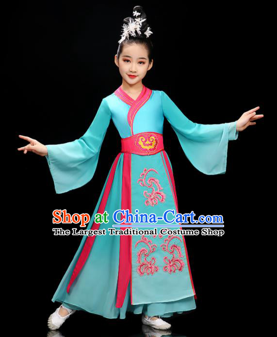 Chinese Children Hanfu Dance Clothing Classical Dance Garment Costume Umbrella Dance Blue Dress Stage Performance Dancewear