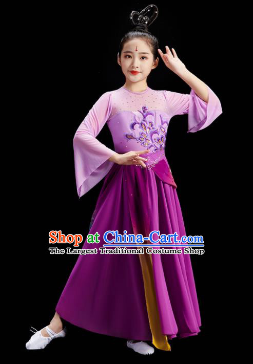 Chinese Stage Performance Purple Dress Fan Dance Garment Children Group Dance Clothing Umbrella Dance Costume