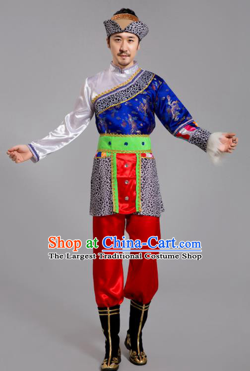 Chinese Tibetan Minority Folk Dance Clothing Zang Nationality Male Outfits Ethnic Festival Costumes