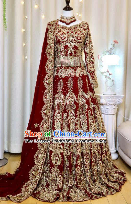 India Bride Clothing Top Embroidered Red Lengha Traditional Garment Costumes Indian Wedding Dress