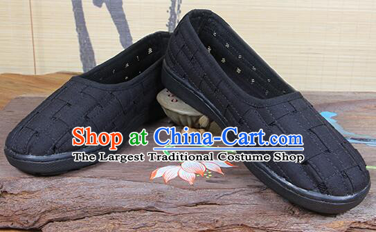 Chinese Handmade Weave Shoes Traditional Cloth Shoes Martial Arts Shoes Black Monk Shoes for Men