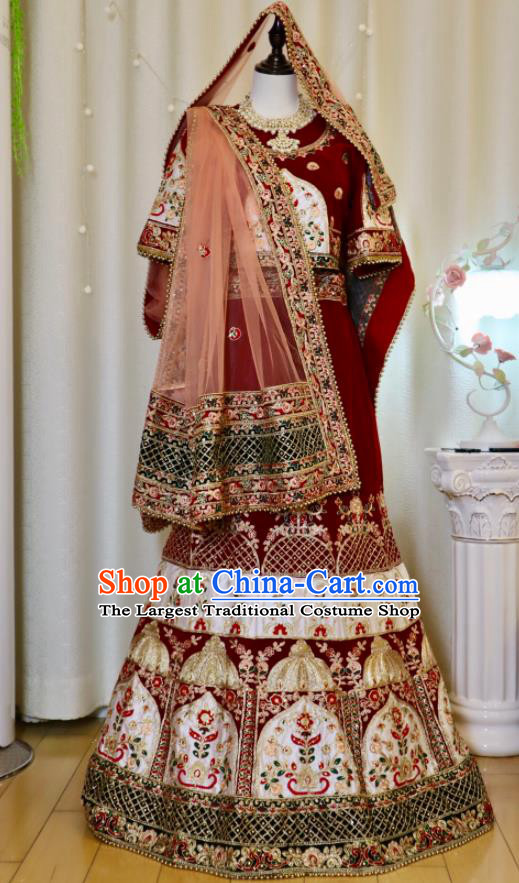 Asian Embroidered Outfit Top Indian Sari Clothing Traditional Garment India Red Wedding Dress