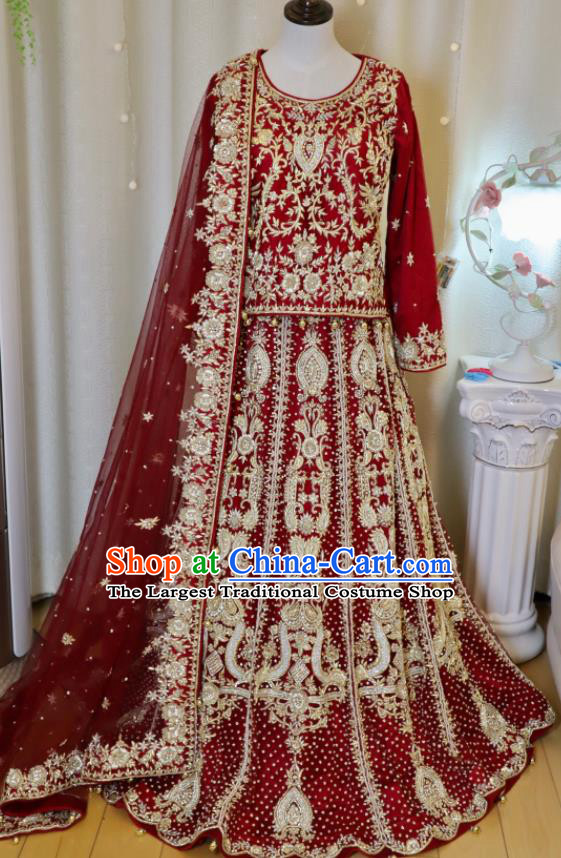 Top Embroidered Red Dress Outfit Indian Wedding Clothing India Traditional Lengha Garment