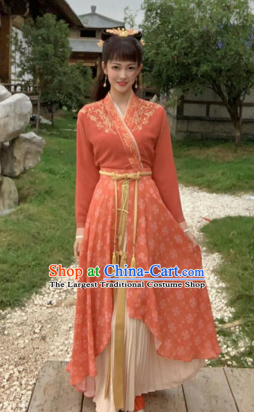 Chinese Drama Series Rebirth For You Dong Shanhu Replica Costumes Ancient Noble Lady Clothing Traditional Orange Dress Garments