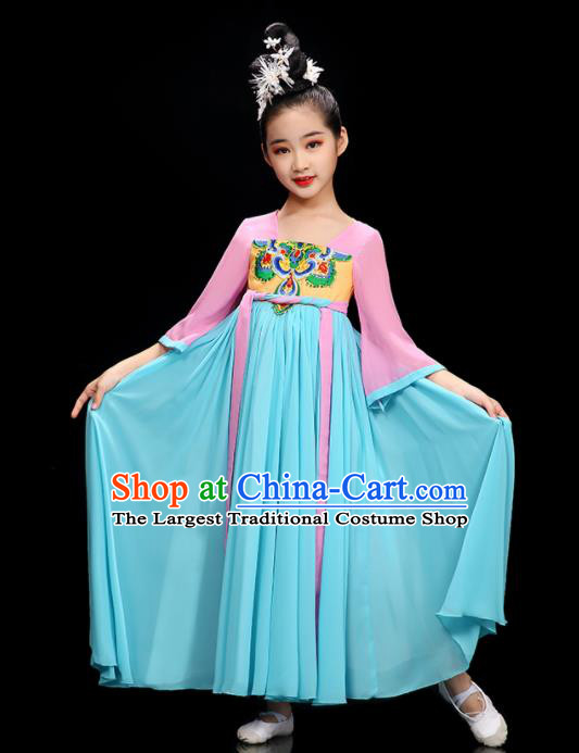 Chinese Fairy Dance Garment Costume Classical Dance Blue Dress Traditional Ru Qun Children Dance Clothing