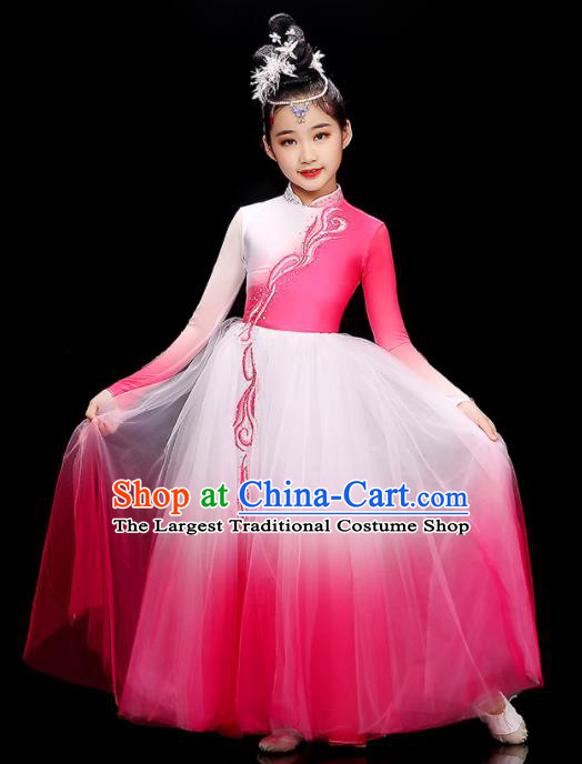 Chinese Opening Dance Garment Costume Classical Dance Megenta Dress Traditional Dancewear Children Modern Dance Clothing