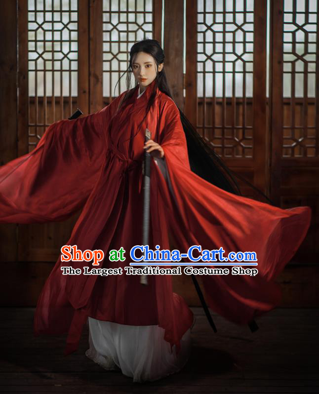 Chinese Wei Dynasty Princess Costumes Traditional Red Hanfu Clothing Ancient Swordswoman Dress Outfits