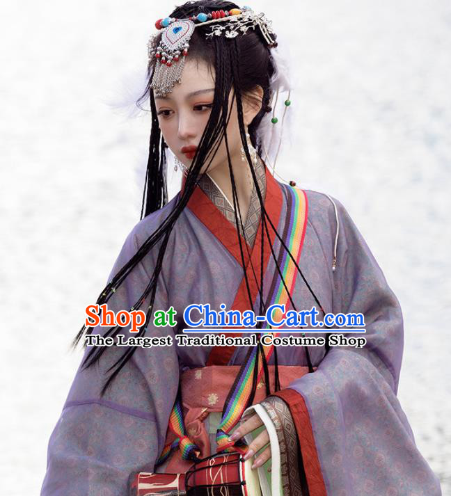 Chinese Jin Dynasty Princess Garment Costumes Ancient Noble Woman Clothing Traditional Purple Hanfu Dress