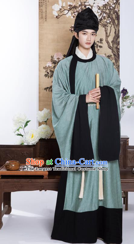 Chinese Ancient Scholar Clothing Traditional Hanfu Green Long Gown Ming Dynasty Taoist Garment Costumes for Men