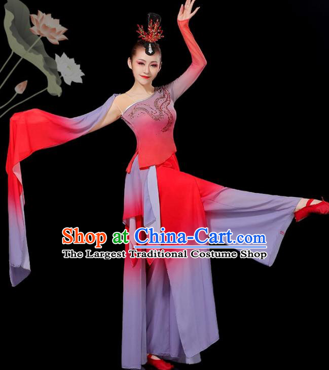 Chinese Women Solo Dance Red Outfit Classical Dance Clothing Umbrella Dance Costumes Water Sleeve Dance Garment