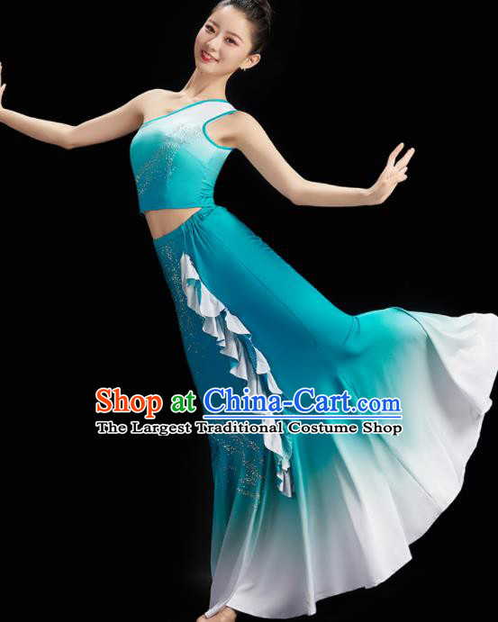 China Peacock Dance Blue Outfit Classical Dance Clothing Women Group Dance Dress Dai Nationality Dance Costume