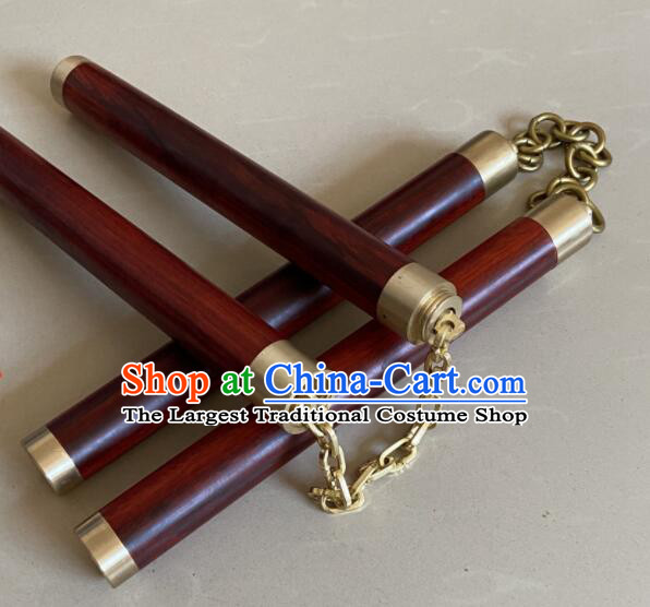 Chinese Kung Fu Nunchaka Top Lobular Red Sandalwood Nunchakus Martial Arts Nunchaku