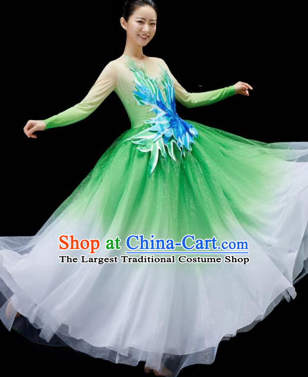 Chinese Embroidered Garment Spring Festival Gala Opening Dance Clothing Women Group Dance Costume Modern Dance Green Dance