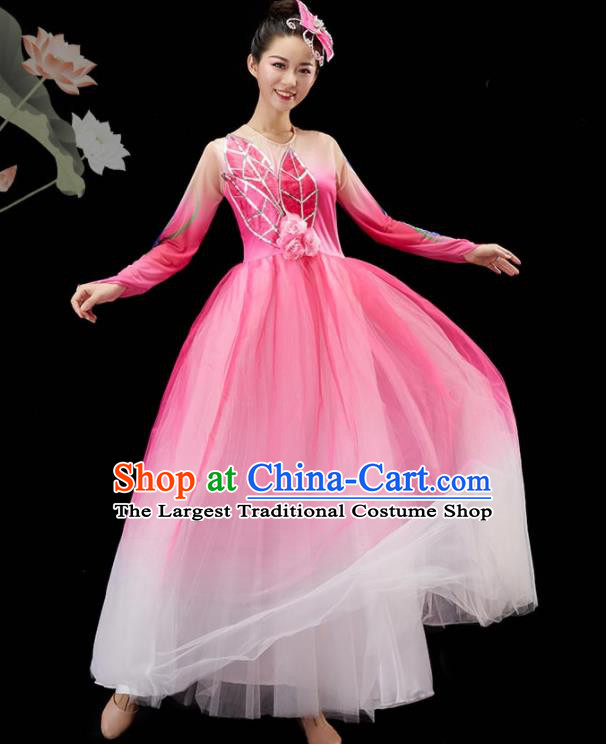 Chinese Umbrella Dance Garment Classical Dance Clothing Women Group Dance Costume Jasmine Dance Pink Dress