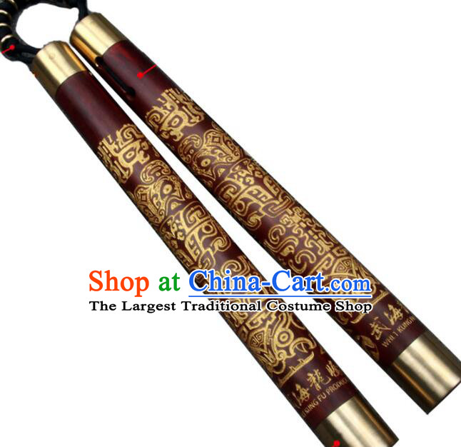 Chinese Martial Arts Wood Nunchaku Handmade Kung Fu Carving Nunchaka Top Rosewood Nunchakus