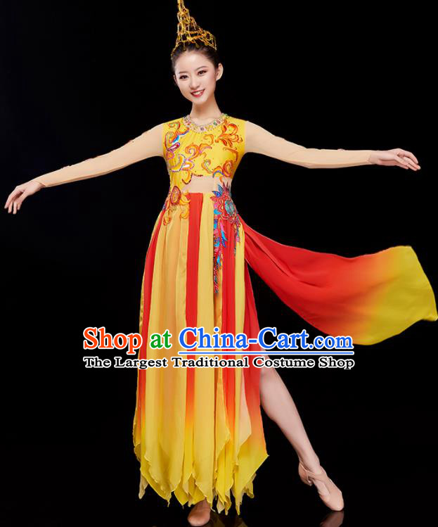 Chinese Umbrella Dance Costume Stage Performance Yellow Dress Outfit Classical Dance Clothing Women Opening Dance Garment