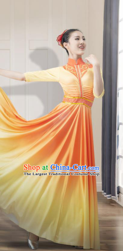 Chinese Chorus Group Performance Costume Modern Dance Orange Dress Opening Dance Clothing Women Dance Garment