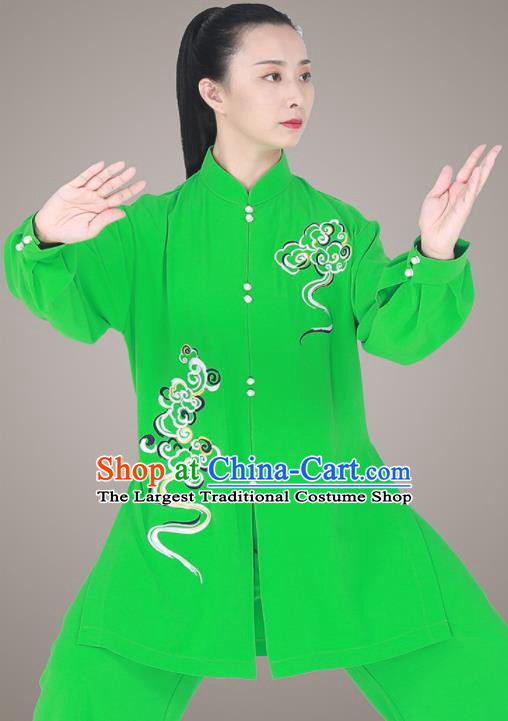 Chinese Tai Chi Green Outfit Top Kung Fu Costumes Tai Ji Competition Uniform Martial Arts Competition Clothing